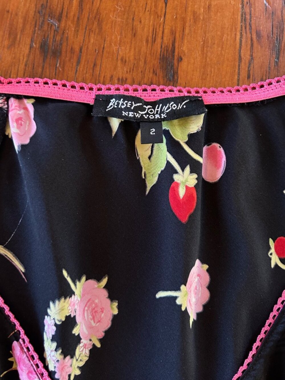 Vintage Betsey Johnson Strawberries Cherries Flowers Silk Milk Maid Dress - Picture 12 of 12
